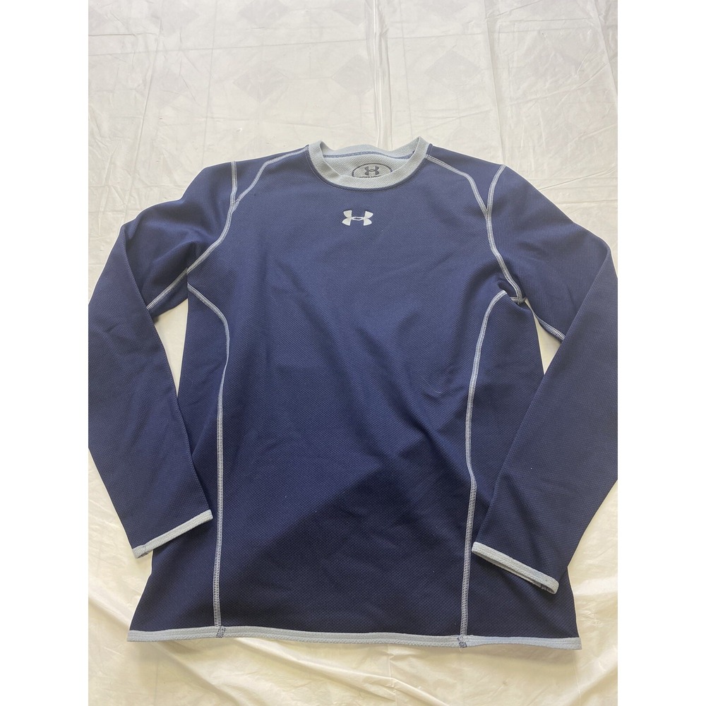 Under Armour Reversible Long Sleeve Shirt Thermal Fleece Blue Gray Mens Small